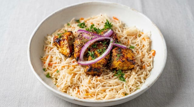 Chicken Kebab Over Rice.