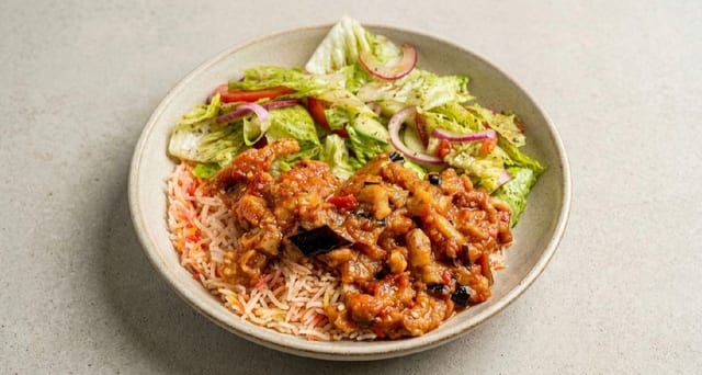 Spicy Eggplant Vegan Over Rice.