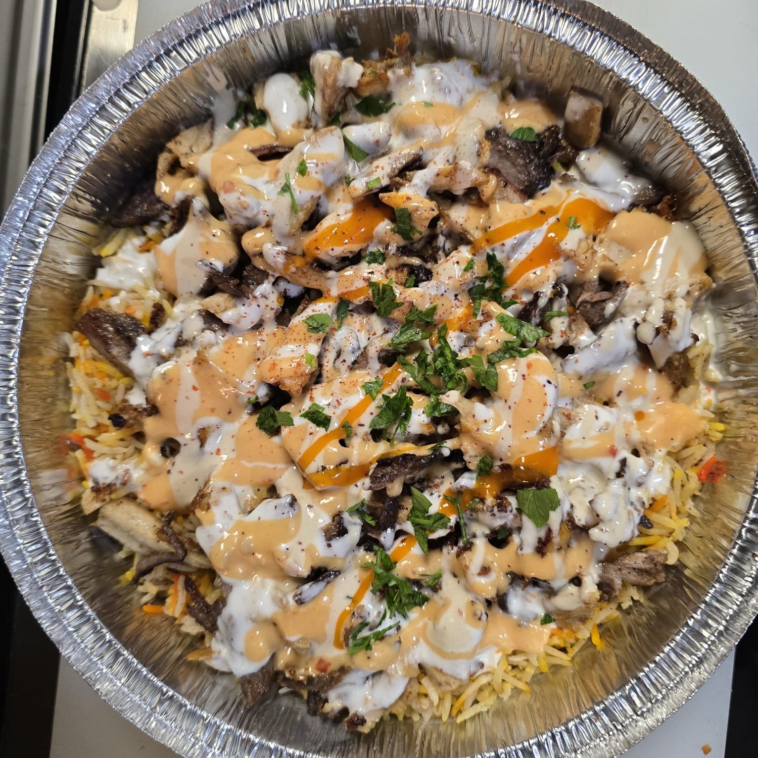 Mixed Shawarma Over Rice.